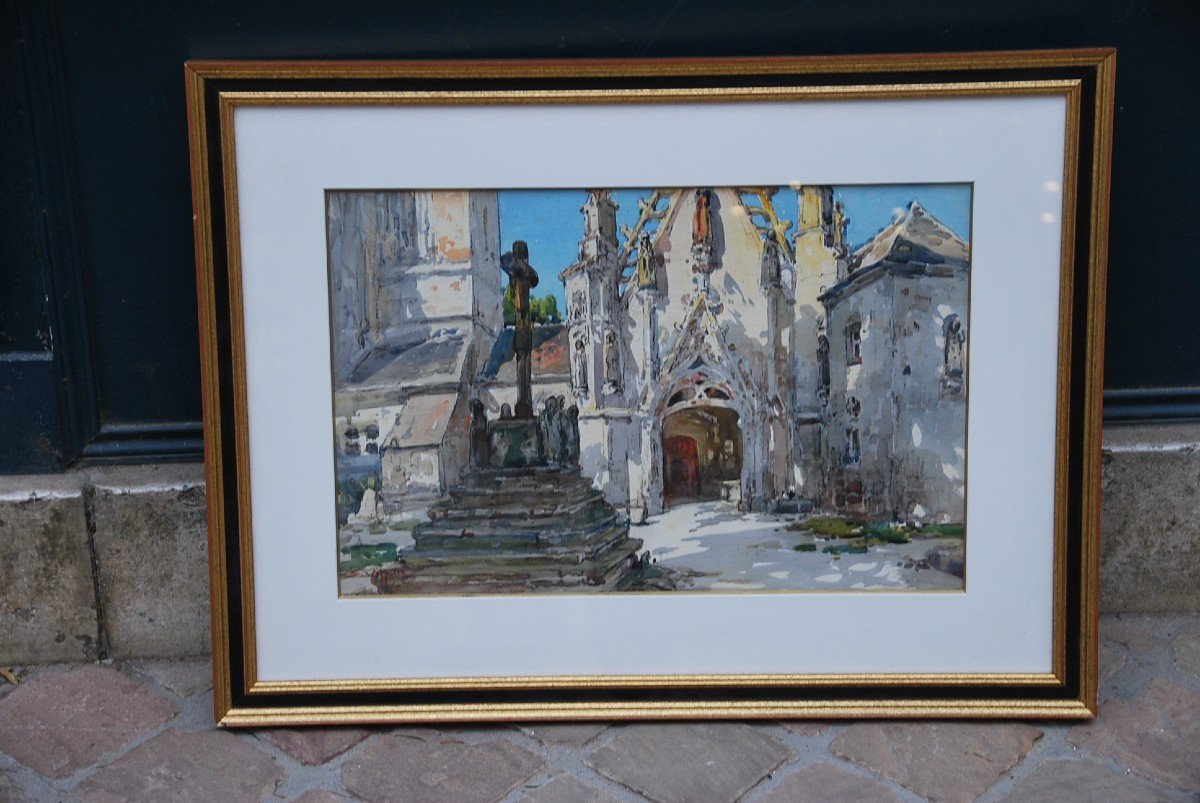 Saint Tregonnec, Watercolor Signed De Villon-photo-2