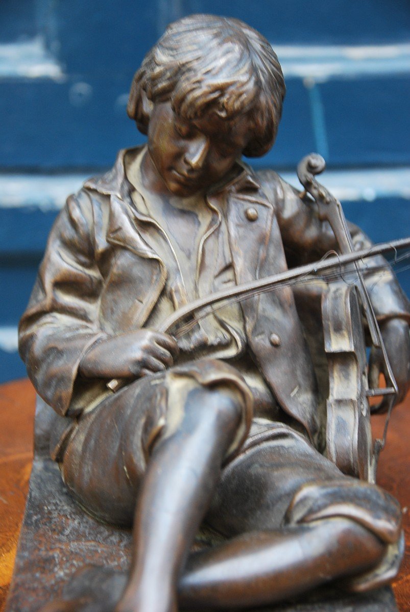 Violoniste , Bronze Signé De  Tharel -photo-3