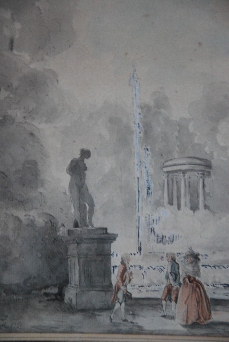 Hubert Robert , Suiveur , Assemblée De Personnages Devant Une Fontaine   XVIII-photo-3