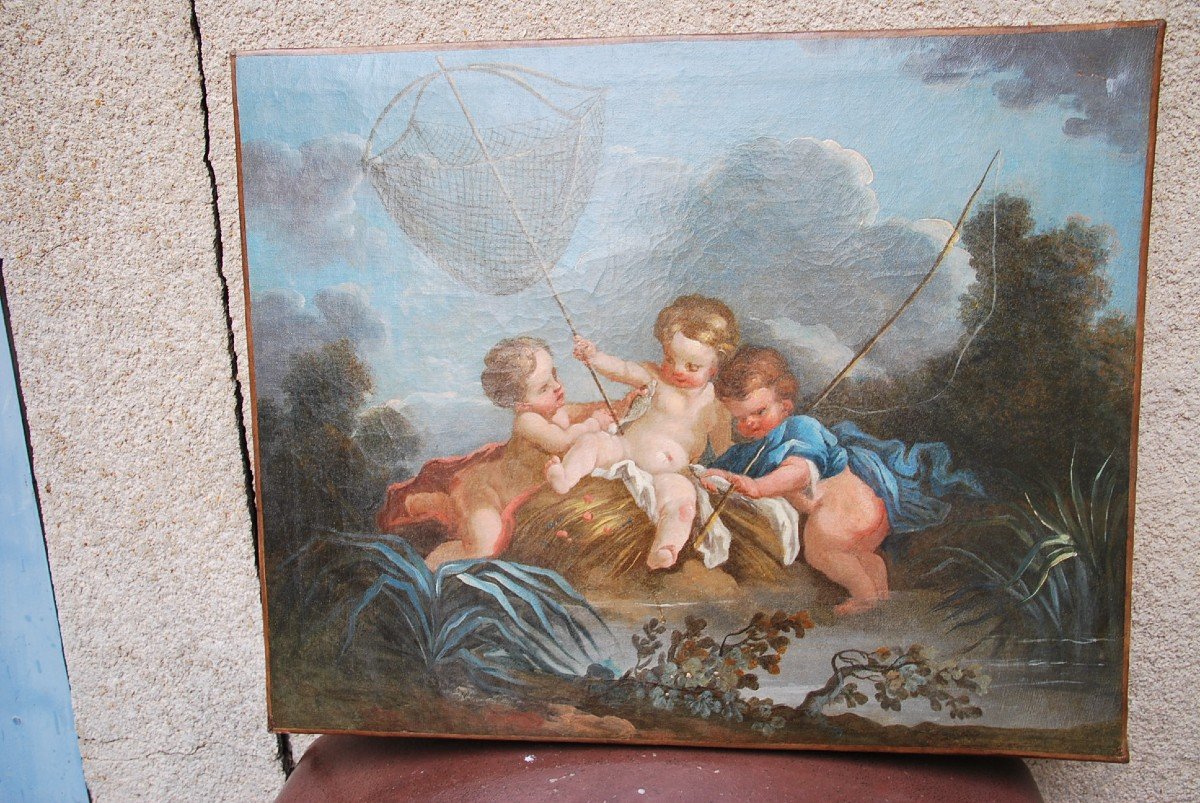 Boucher D Après , Huile Les Enfants Pêcheurs  Huile XVIII-photo-2