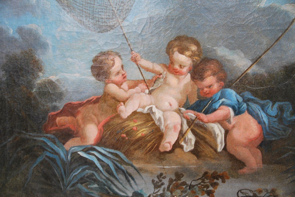 Boucher D Après , Huile Les Enfants Pêcheurs  Huile XVIII-photo-3