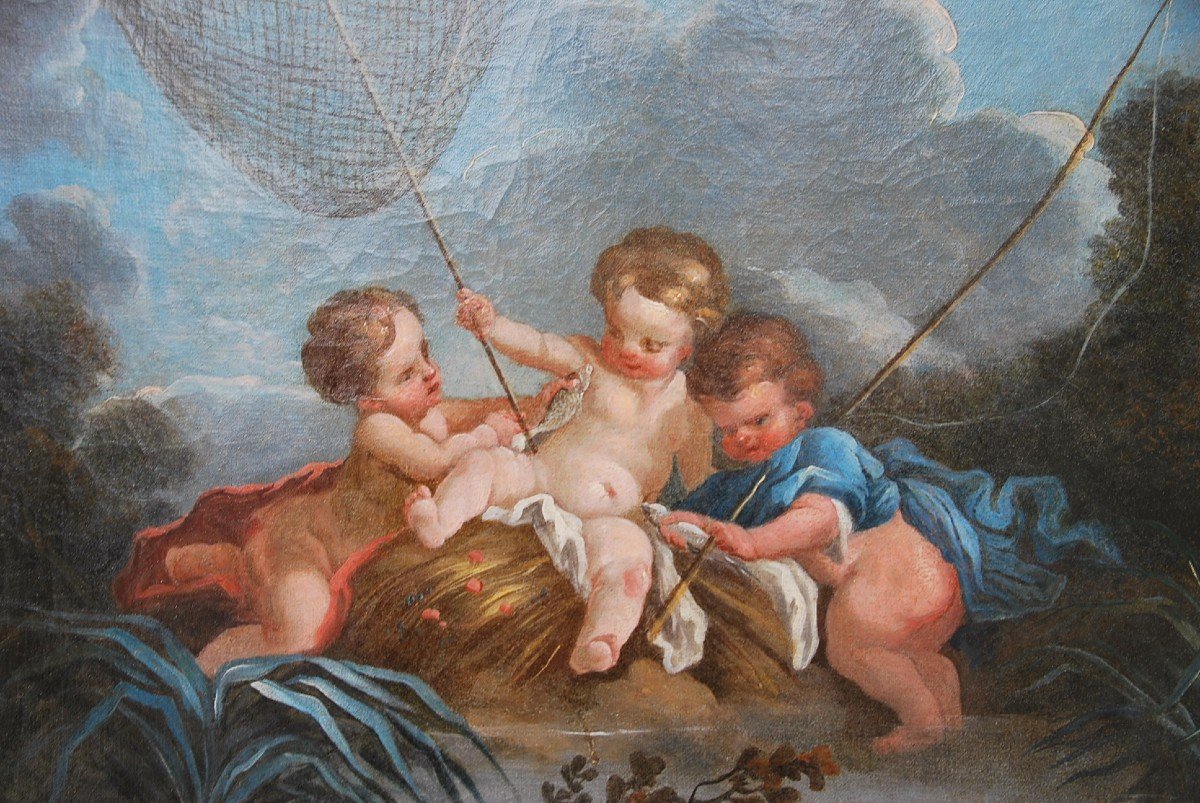 Boucher D Après , Huile Les Enfants Pêcheurs  Huile XVIII