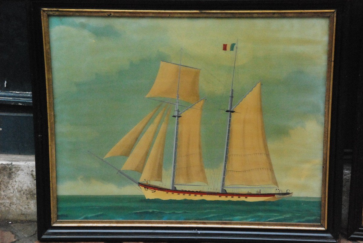 Two Paintings On Glass, Schooners XIX-photo-2