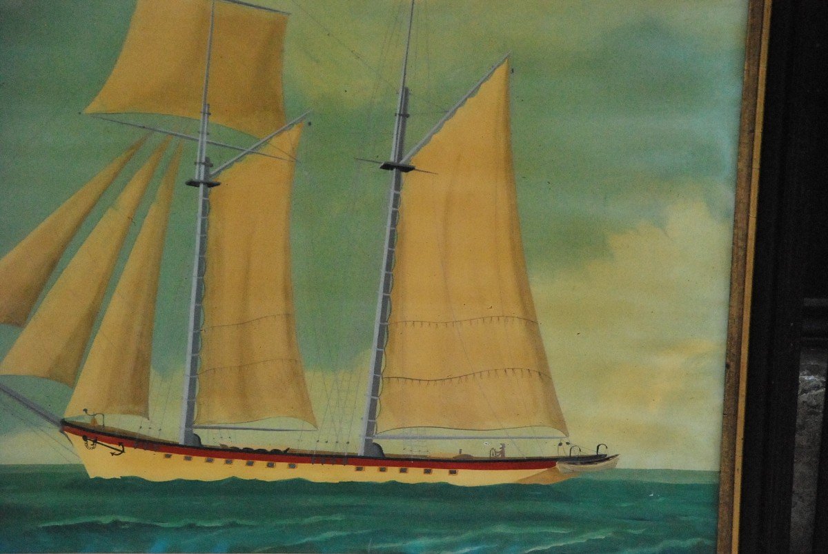 Two Paintings On Glass, Schooners XIX-photo-2