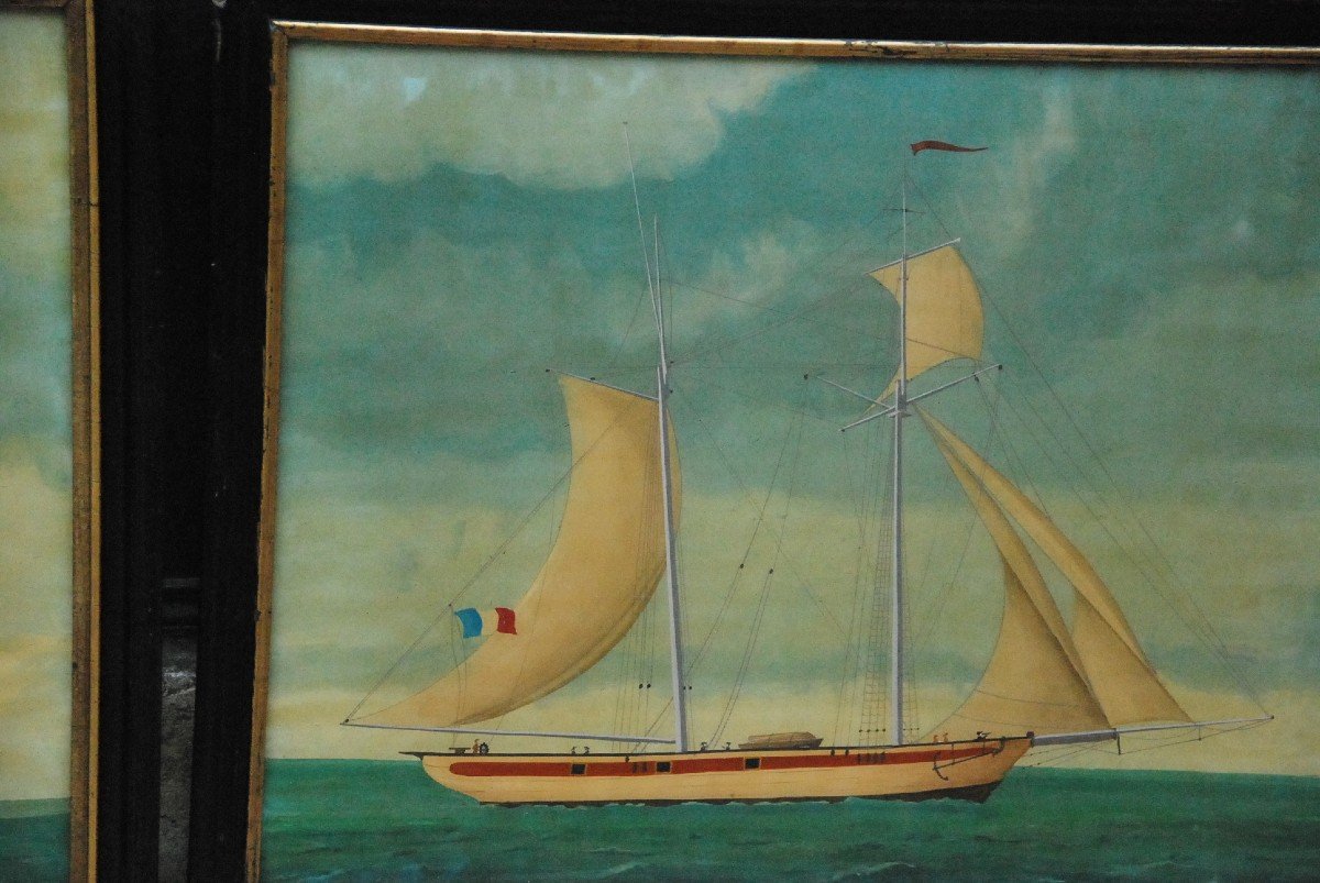 Two Paintings On Glass, Schooners XIX-photo-4