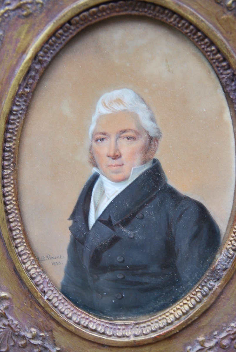 Gouache Portrait D Homme , Miniature Signée De Antoine Paul Vincent-photo-4