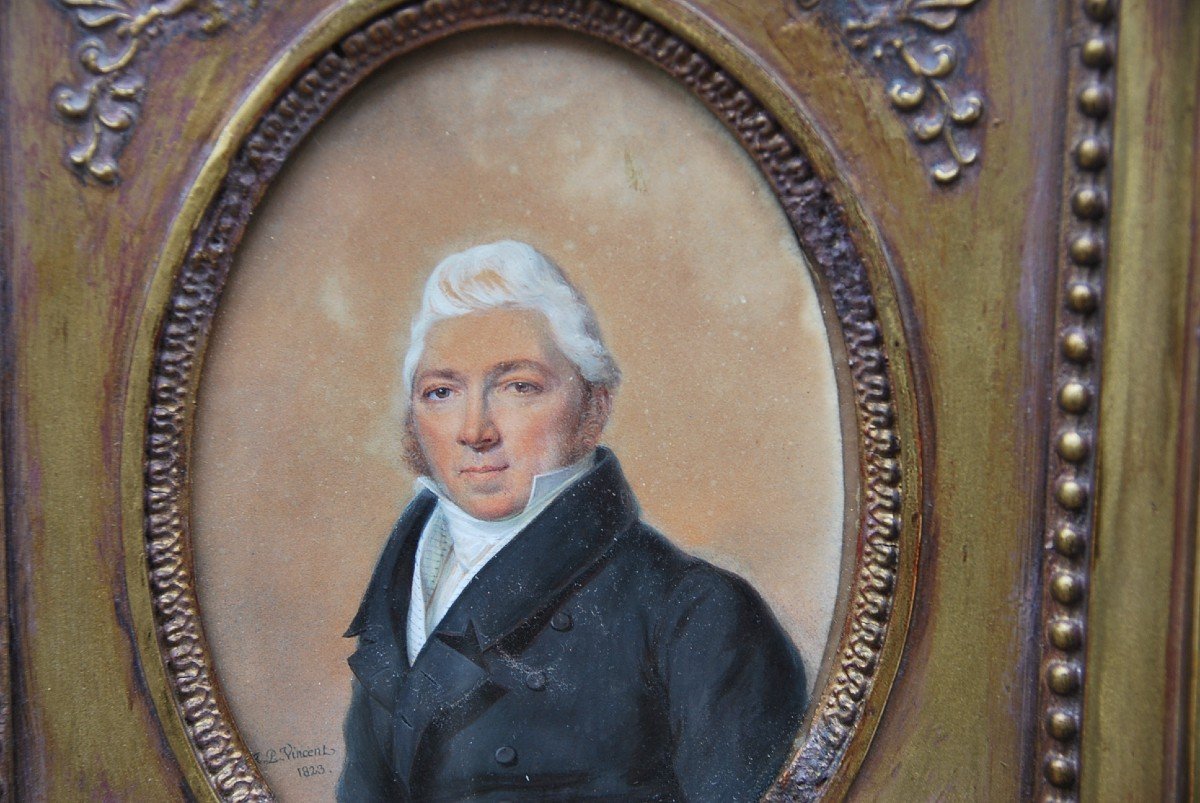 Gouache Portrait D Homme , Miniature Signée De Antoine Paul Vincent-photo-2