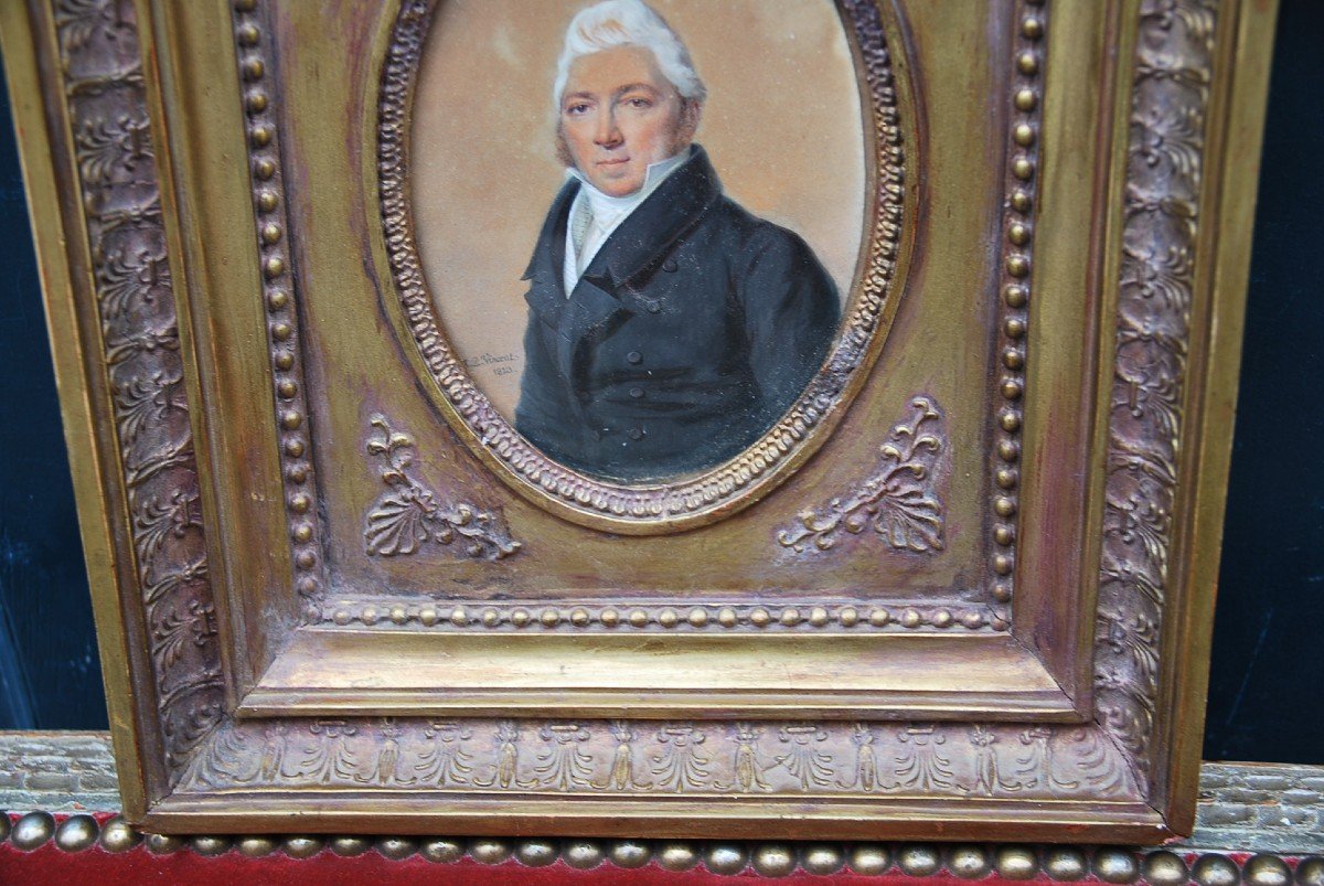 Gouache Portrait D Homme , Miniature Signée De Antoine Paul Vincent-photo-4