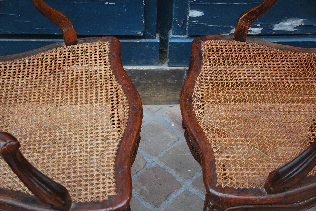 Nogaret, Pair Of Caned Armchairs D Louis XV Period From The XVIII-photo-7