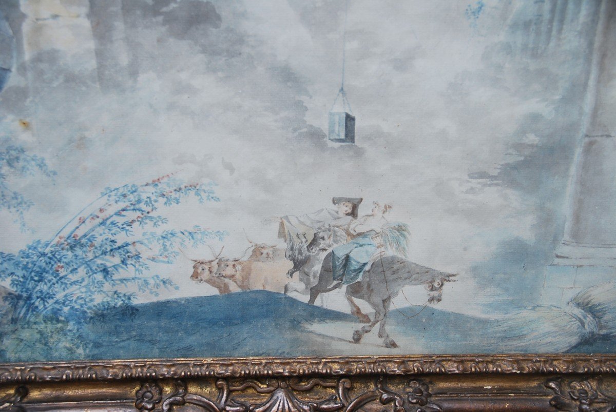 Fragonard, Follower Of Watercolor XVIII With Architectural Caprice-photo-3