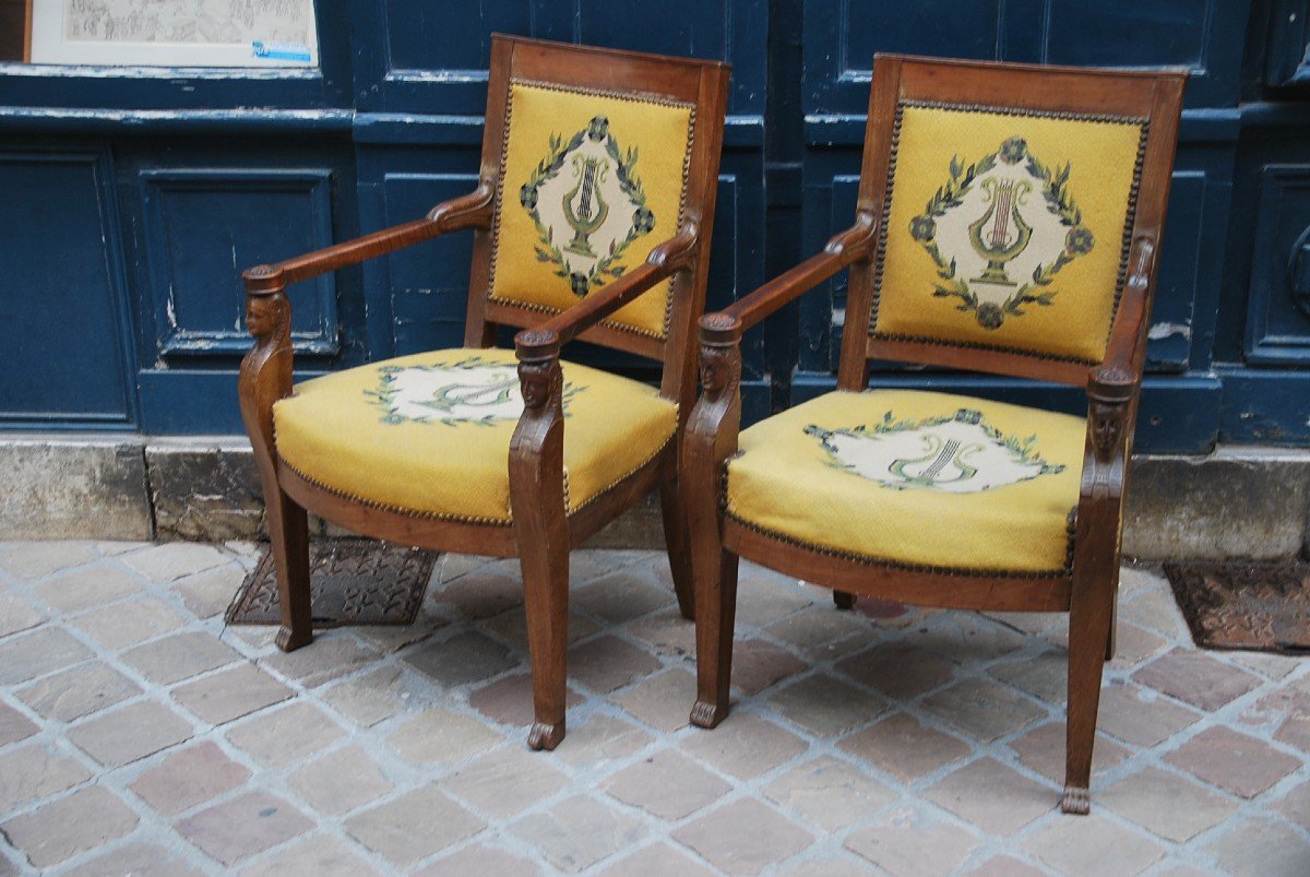  Retour D Egypte ,paire De Fauteuils Acajou ,  D époque Empire-photo-3