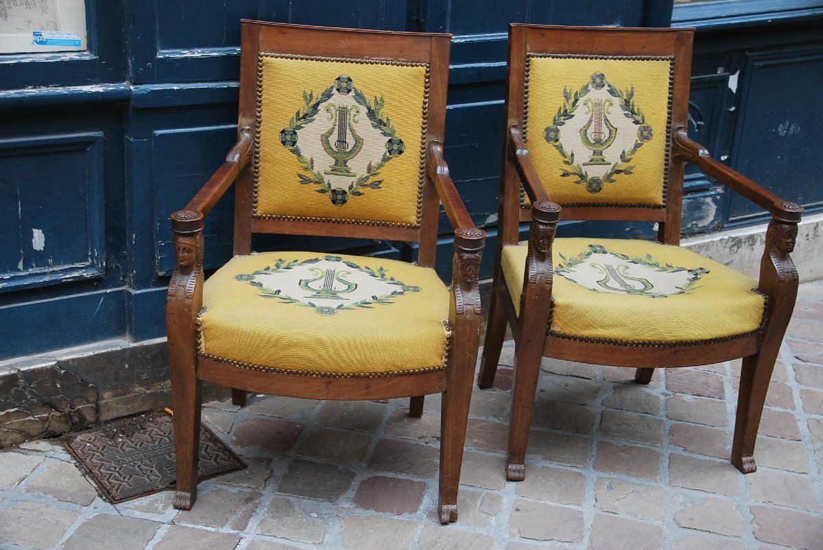  Retour D Egypte ,paire De Fauteuils Acajou ,  D époque Empire-photo-4