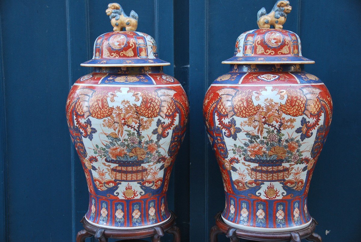 Paire D Importantes Potiches Décor Imari Fin XIX-photo-3