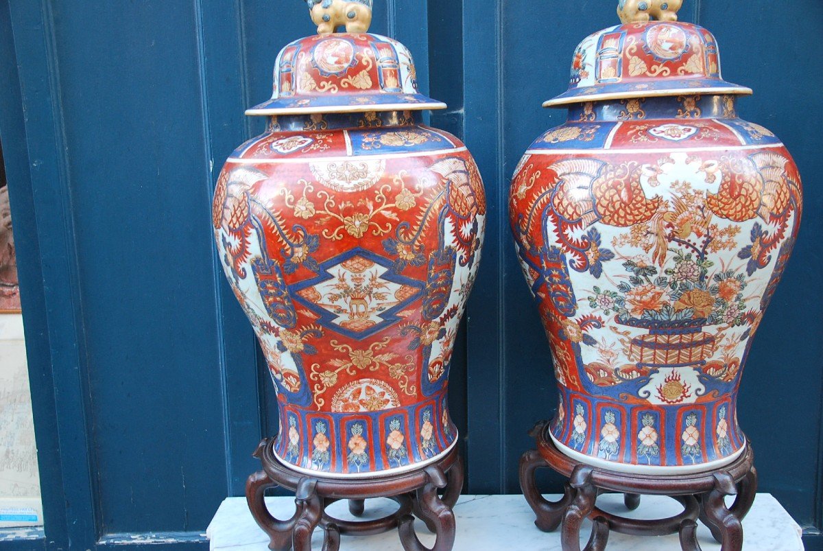 Paire D Importantes Potiches Décor Imari Fin XIX-photo-2