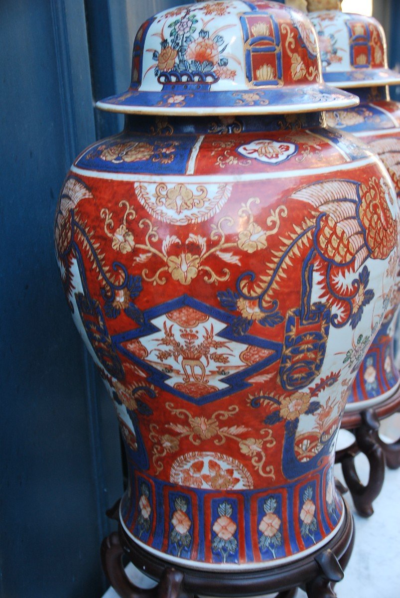 Paire D Importantes Potiches Décor Imari Fin XIX-photo-6