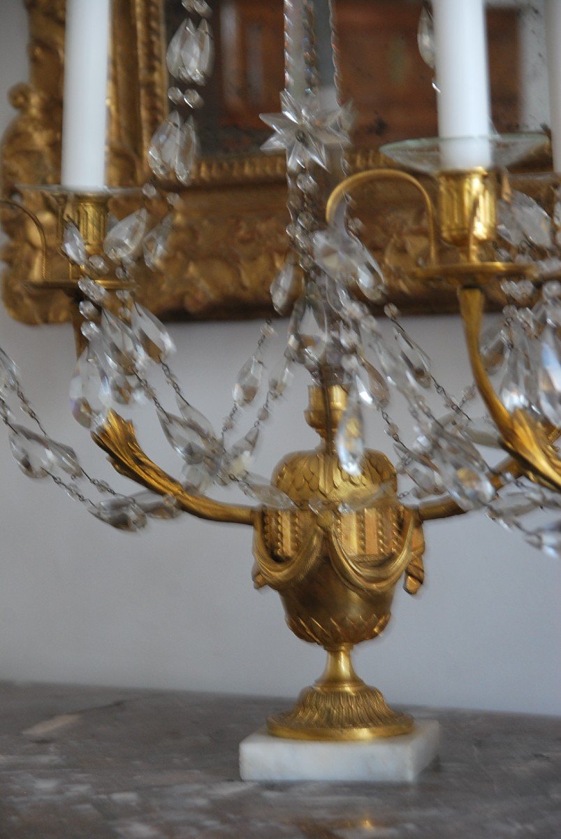 Rare Pair Of Girandoles In Crystal And Bronze From The Louis XVI Period-photo-2
