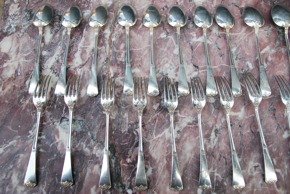 Suite Of 12 Silver Cutlery In Entremet From The XIX-photo-2