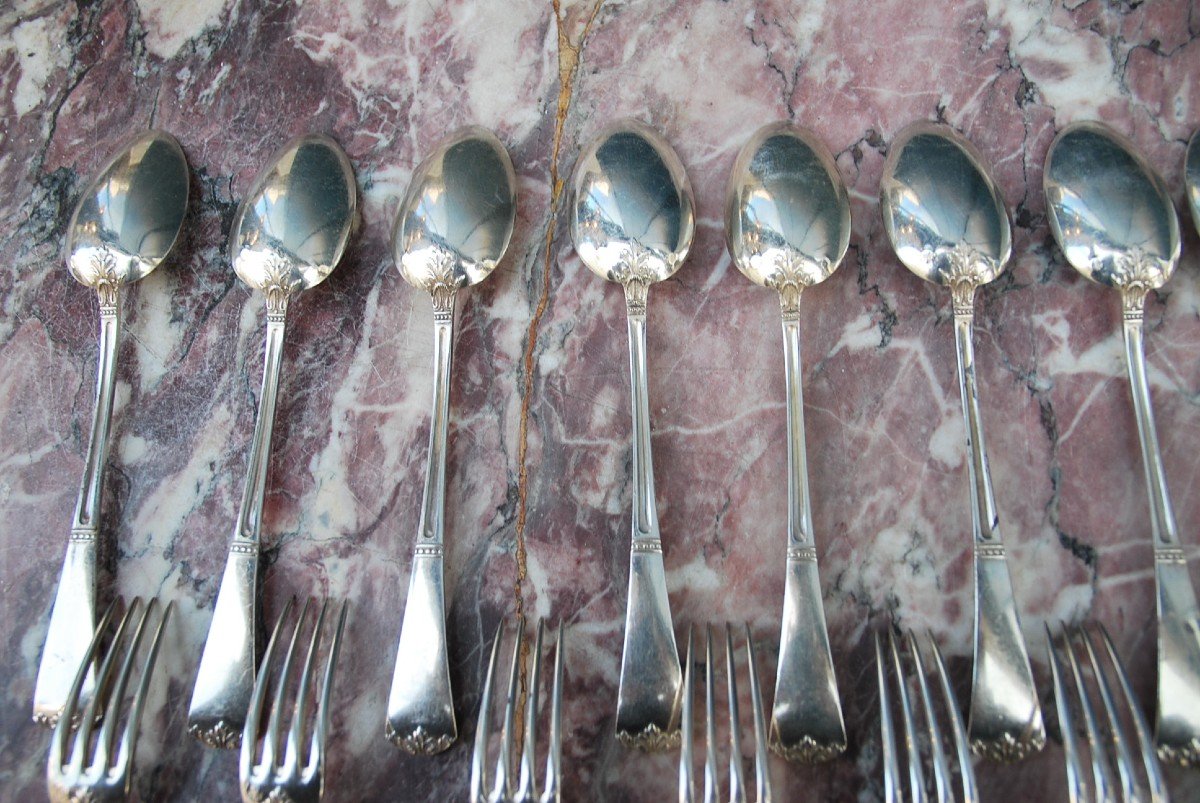 Suite Of 12 Silver Cutlery In Entremet From The XIX-photo-3