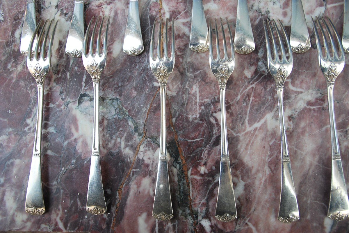 Suite Of 12 Silver Cutlery In Entremet From The XIX-photo-4