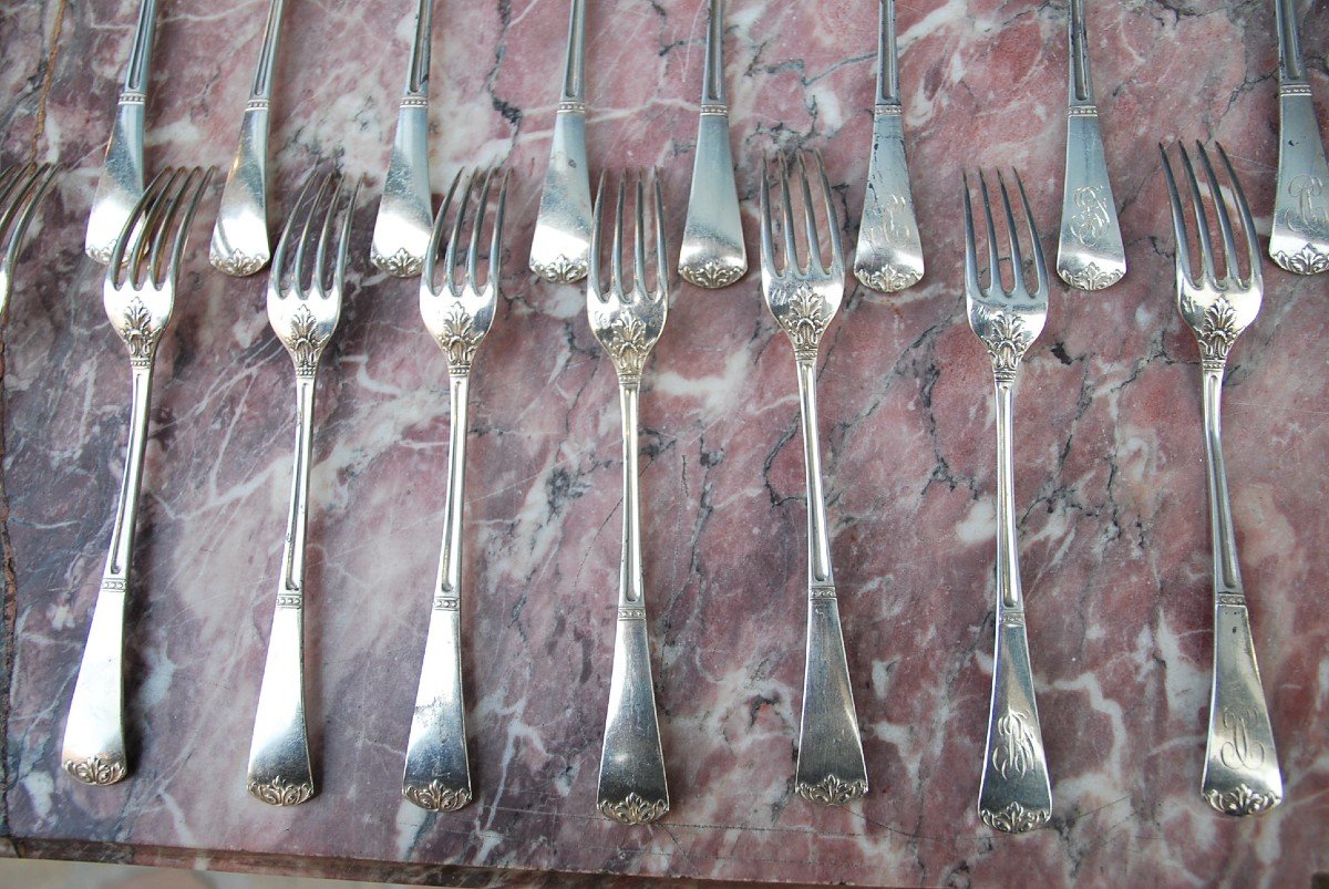 Suite Of 12 Silver Cutlery In Entremet From The XIX-photo-1