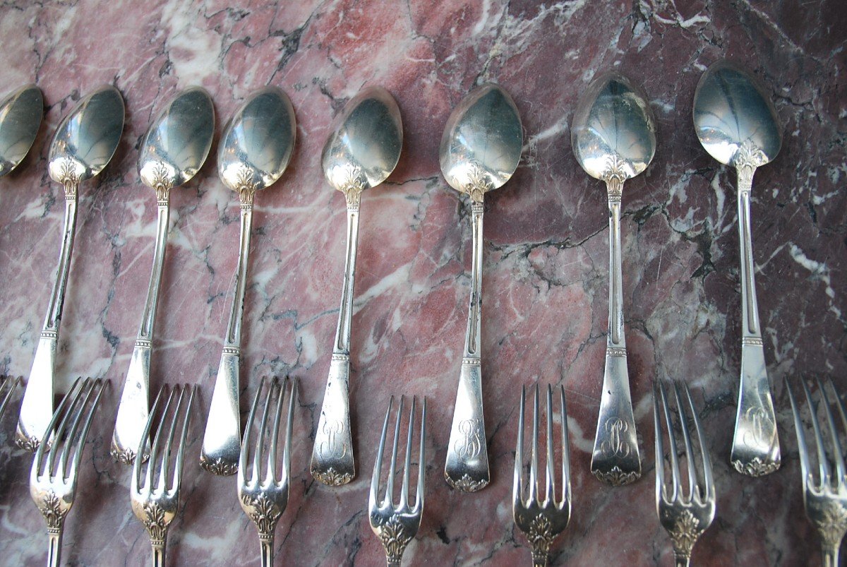 Suite Of 12 Silver Cutlery In Entremet From The XIX-photo-2