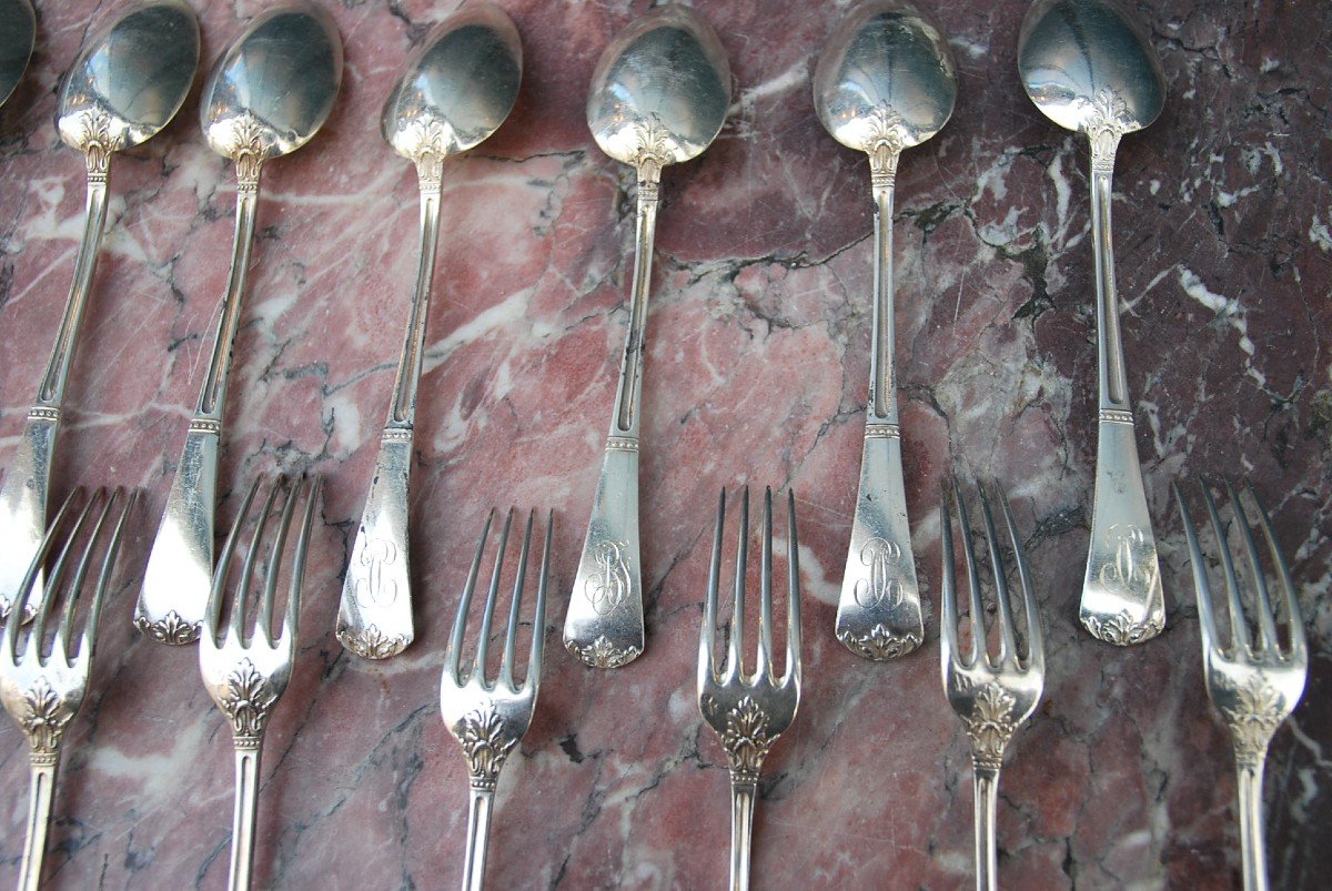 Suite Of 12 Silver Cutlery In Entremet From The XIX-photo-4