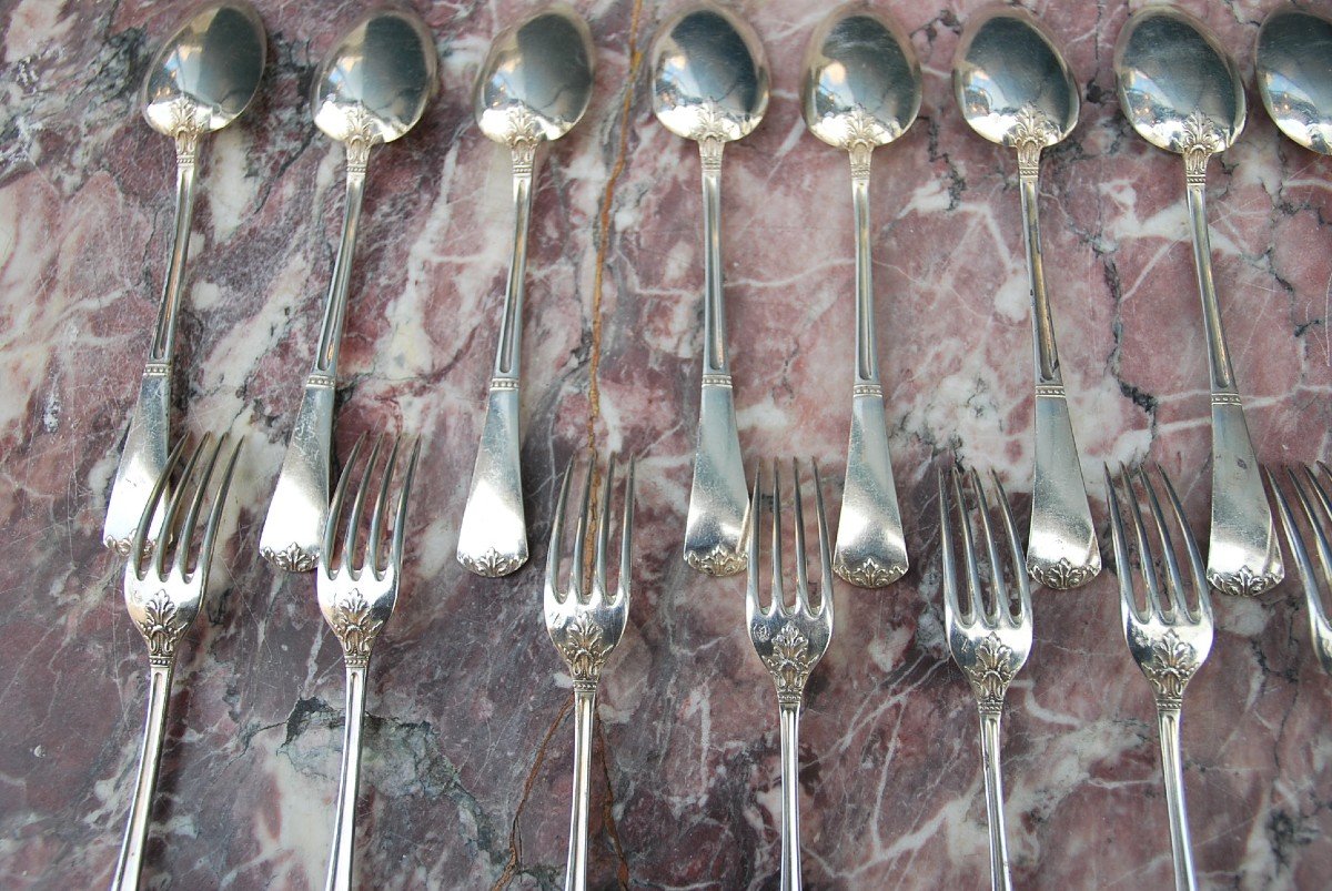 Suite Of 12 Silver Cutlery In Entremet From The XIX-photo-5