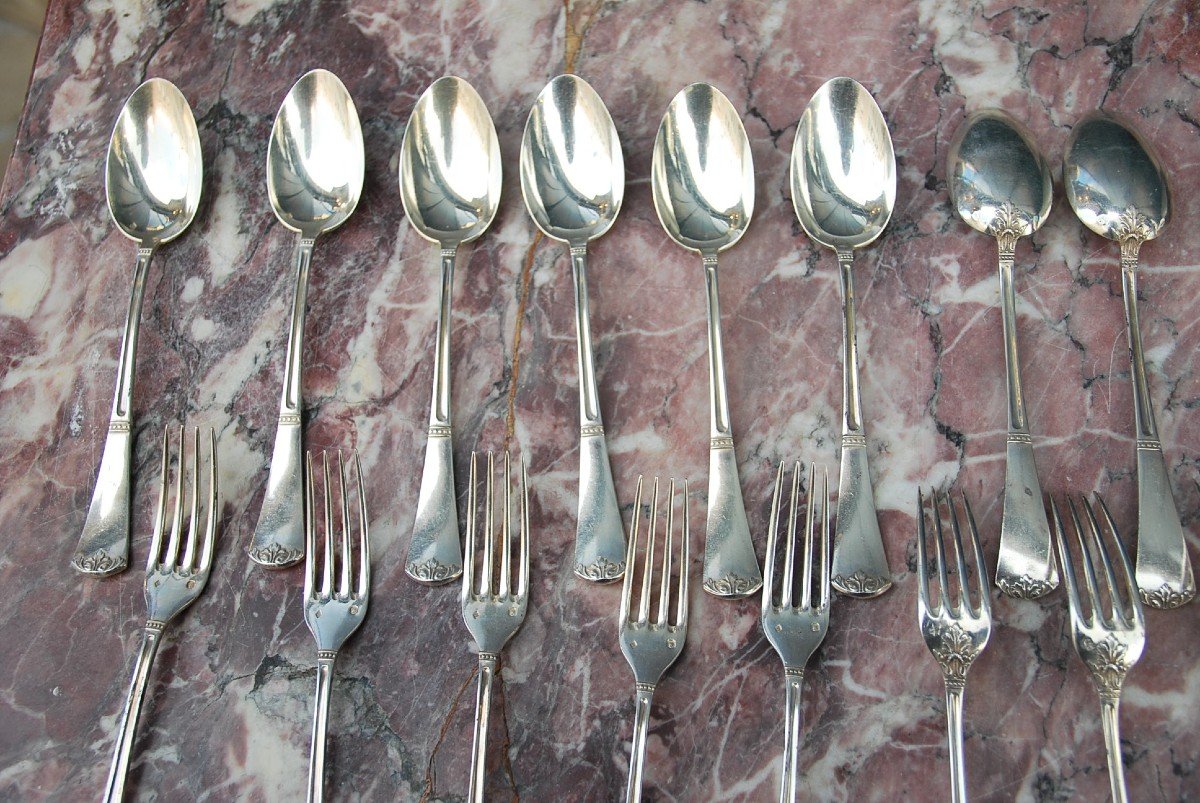 Suite Of 12 Silver Cutlery In Entremet From The XIX-photo-6
