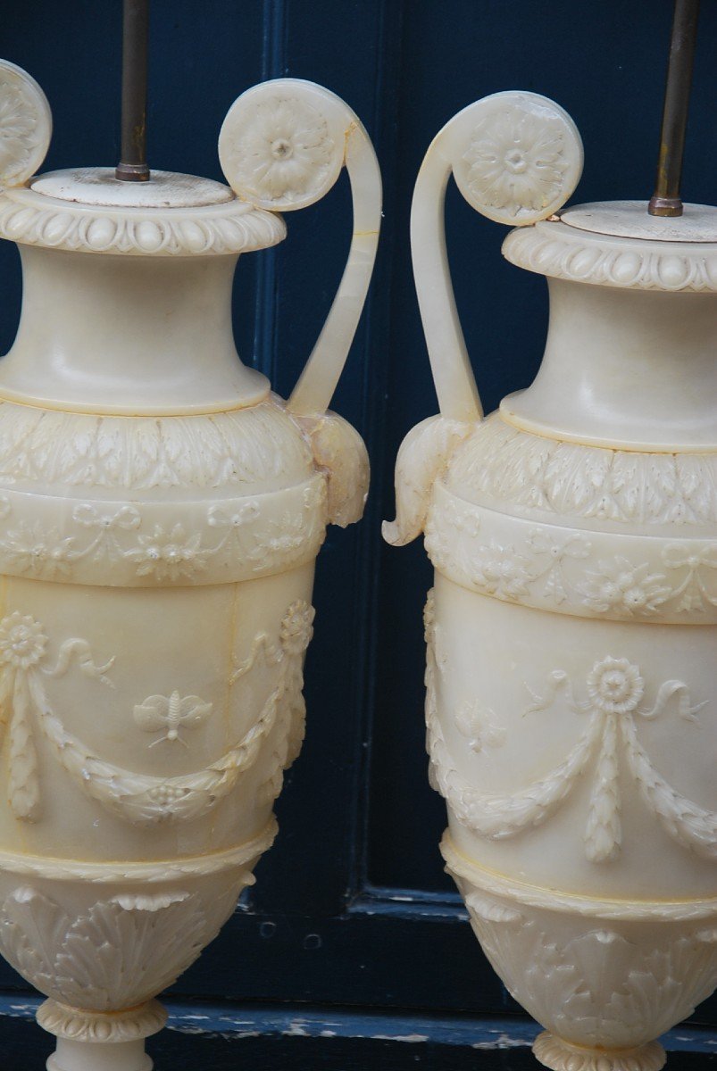 Pair Of Large Baluster Vases In Alabaster From The XIX-photo-2