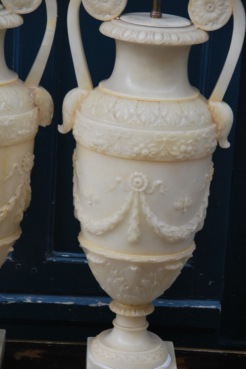 Pair Of Large Baluster Vases In Alabaster From The XIX-photo-4