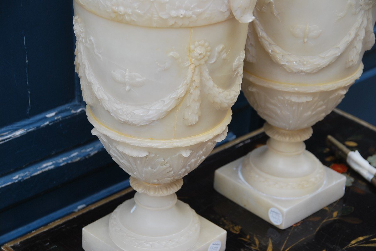 Pair Of Large Baluster Vases In Alabaster From The XIX-photo-5