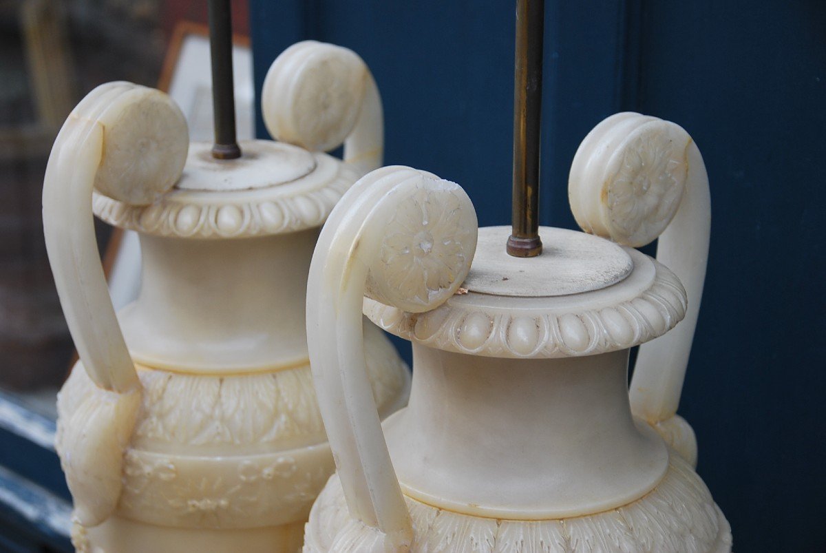 Pair Of Large Baluster Vases In Alabaster From The XIX-photo-7