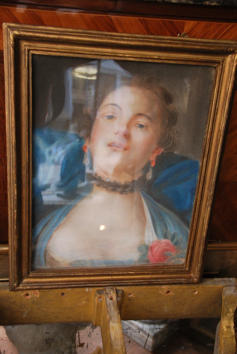 Pastel Jeune Femme XVIII suiveur de Boucher-photo-5