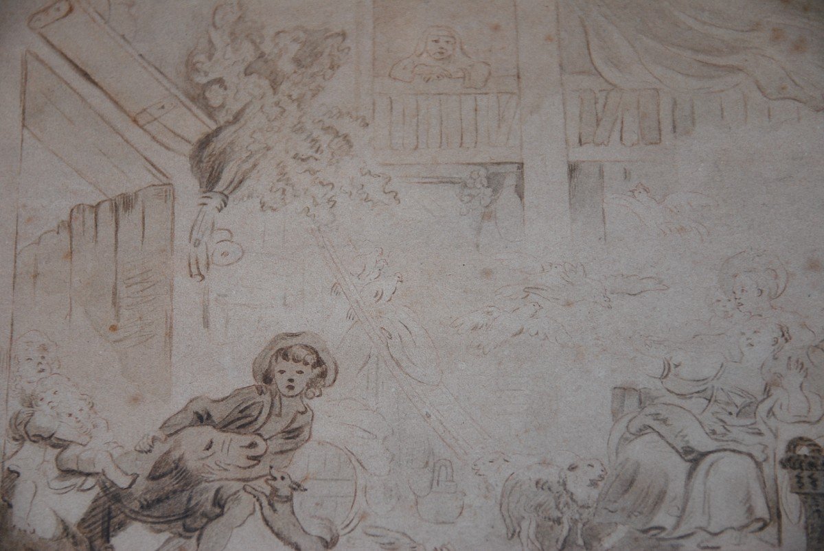 Dessin  XVIII D Après Fragonard   : Animal Récalcitrant-photo-4