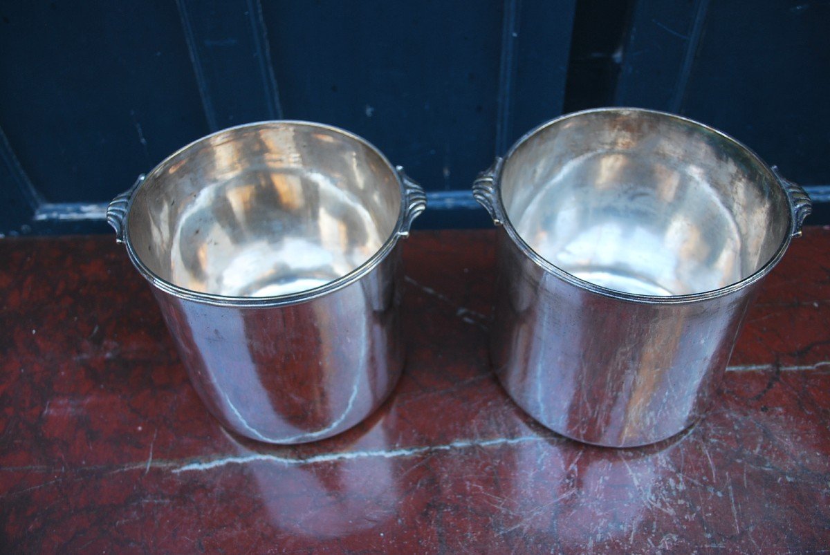 Pair Of Cooling Buckets In Silver Plated Metal Work XVIII-photo-3