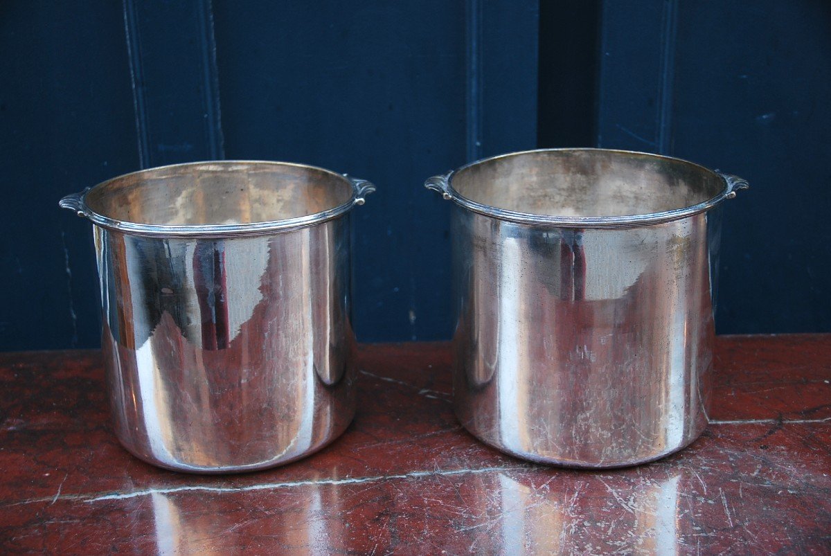 Pair Of Cooling Buckets In Silver Plated Metal Work XVIII