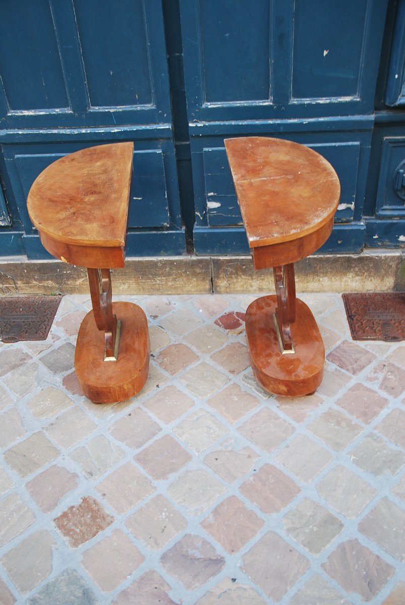 Pair Of Small Mahogany Consoles England-photo-3