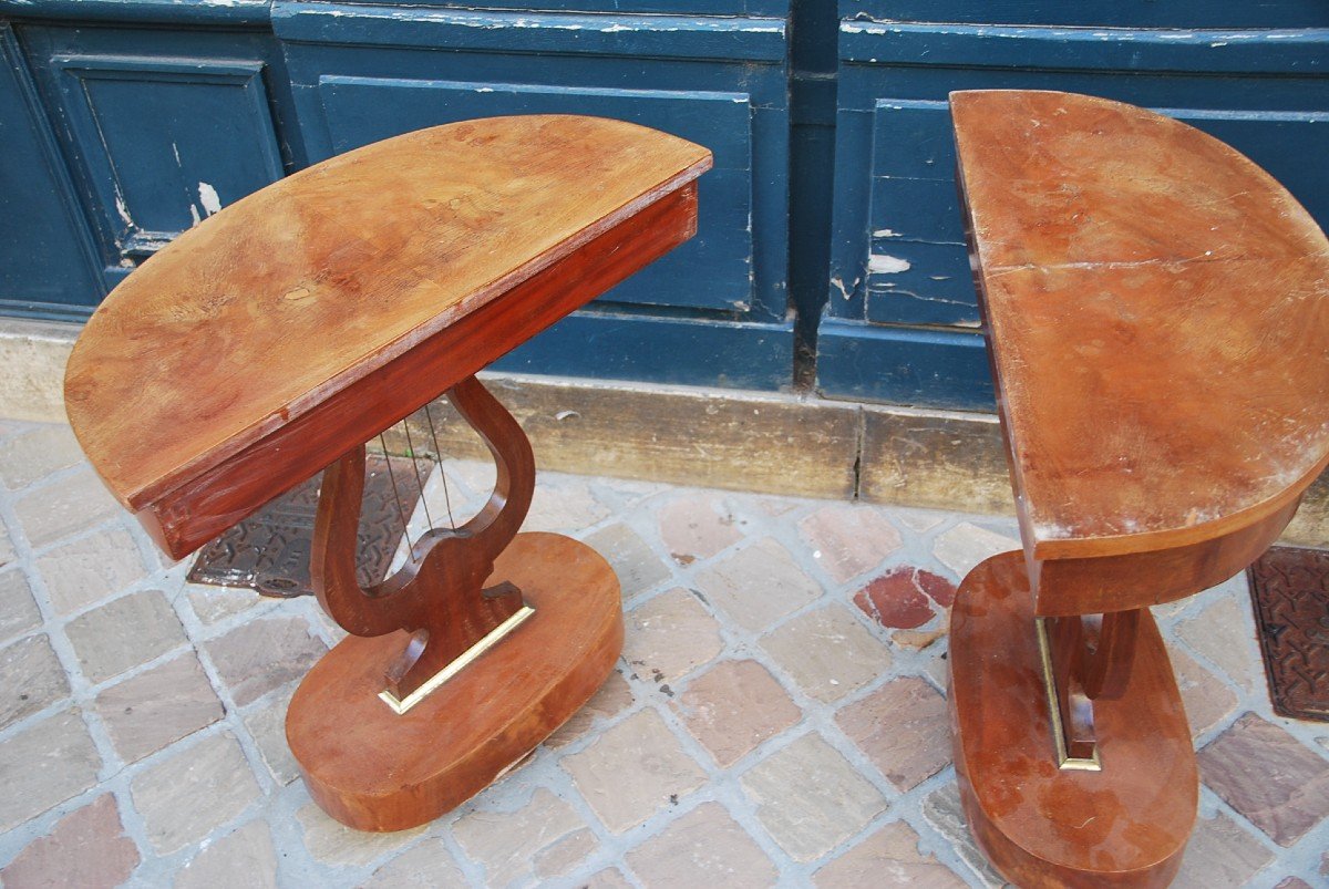 Pair Of Small Mahogany Consoles England-photo-4