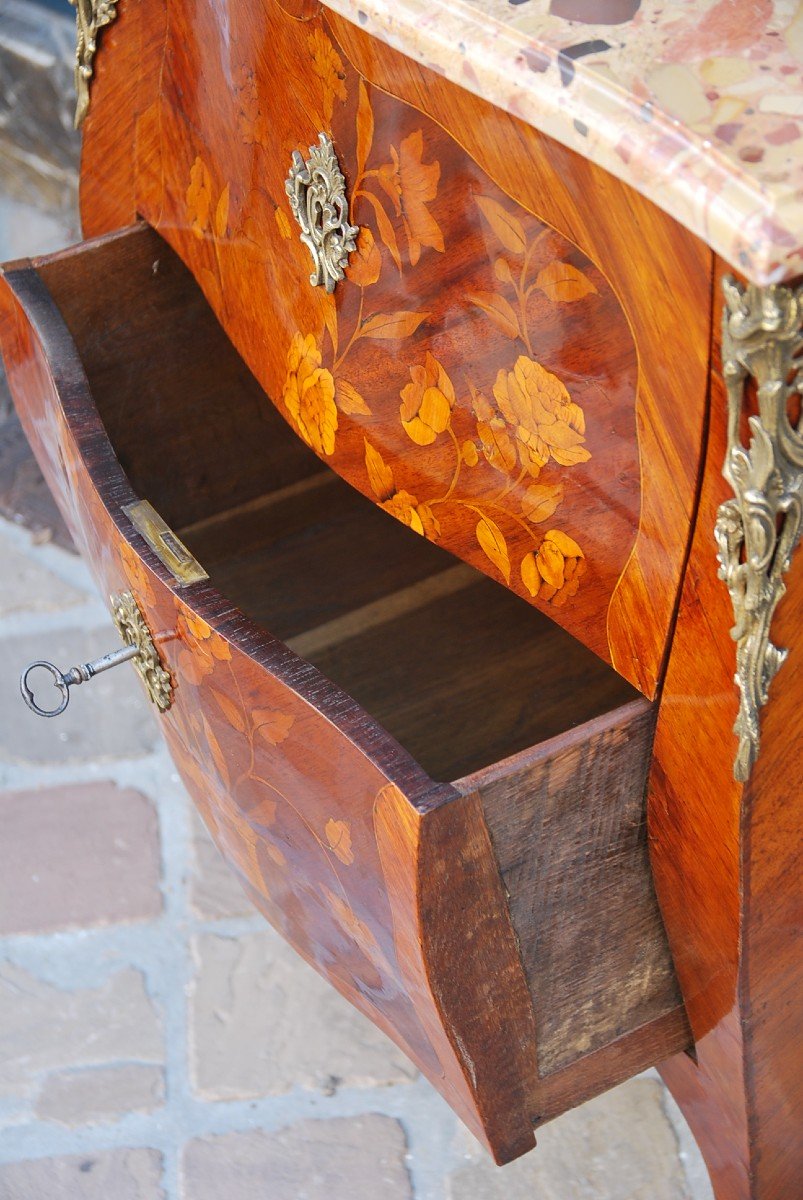 Small Commode In Louis XV Flower Marquetry-photo-2