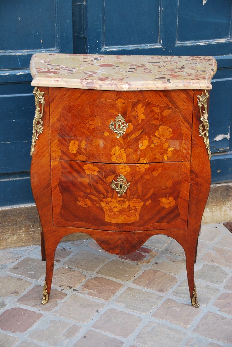 Small Commode In Louis XV Flower Marquetry-photo-4