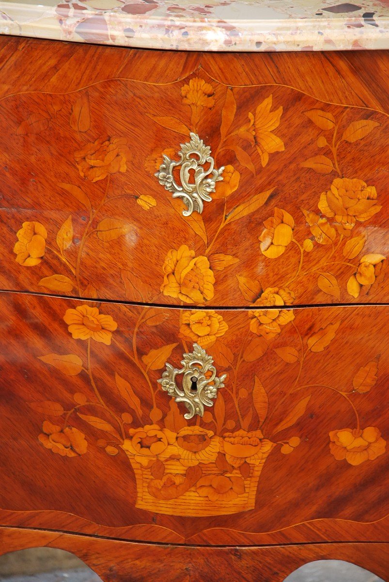 Small Commode In Louis XV Flower Marquetry-photo-5