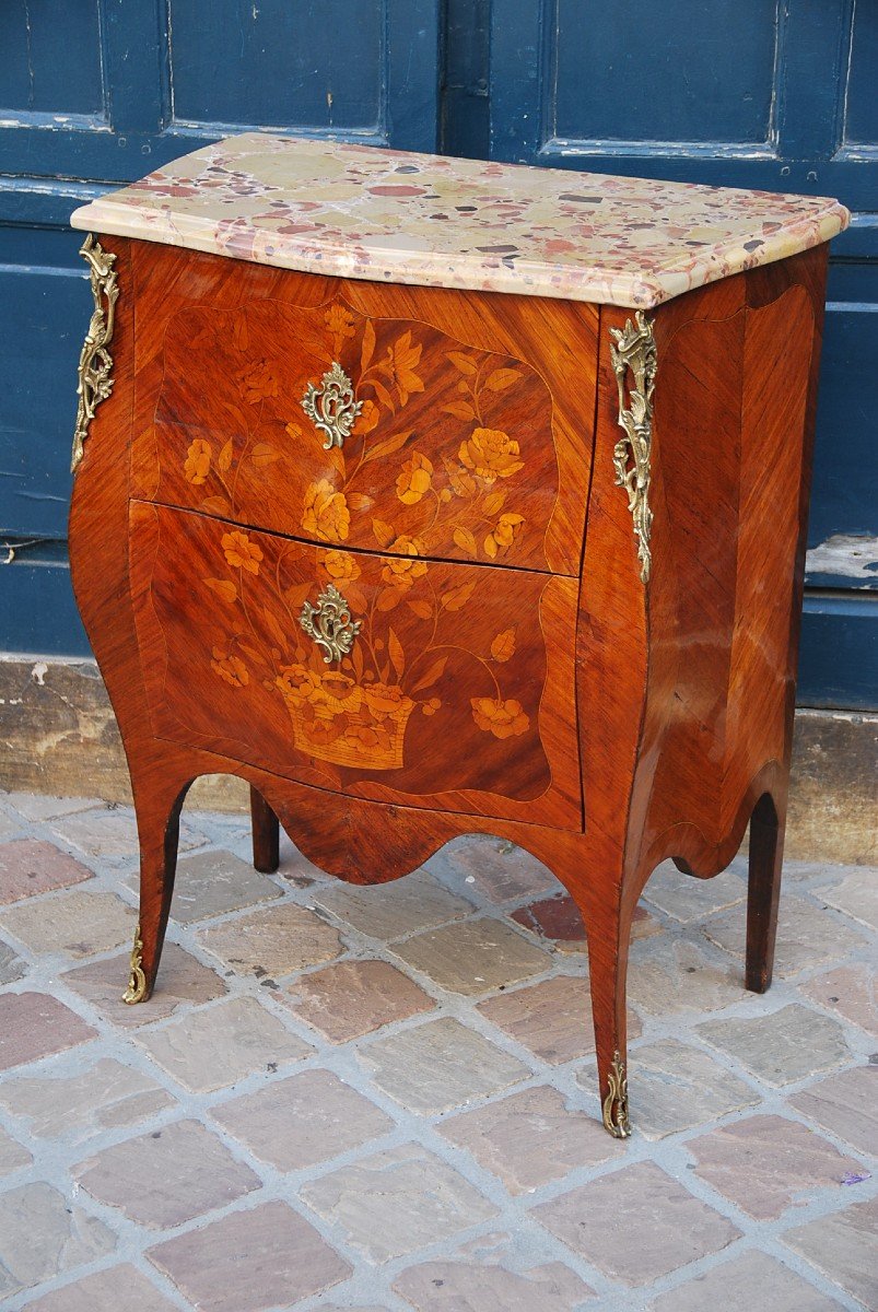 Small Commode In Louis XV Flower Marquetry