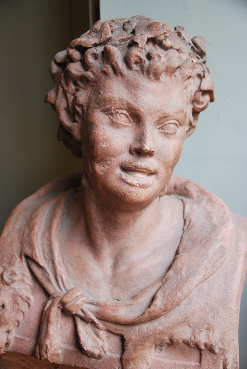 Pair Of Terracotta Busts From The Directoire Period And Its Sheaths-photo-3