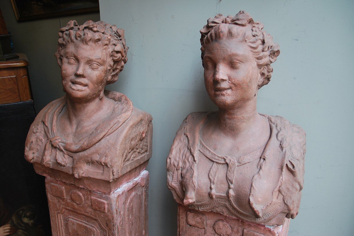 Pair Of Terracotta Busts From The Directoire Period And Its Sheaths-photo-6