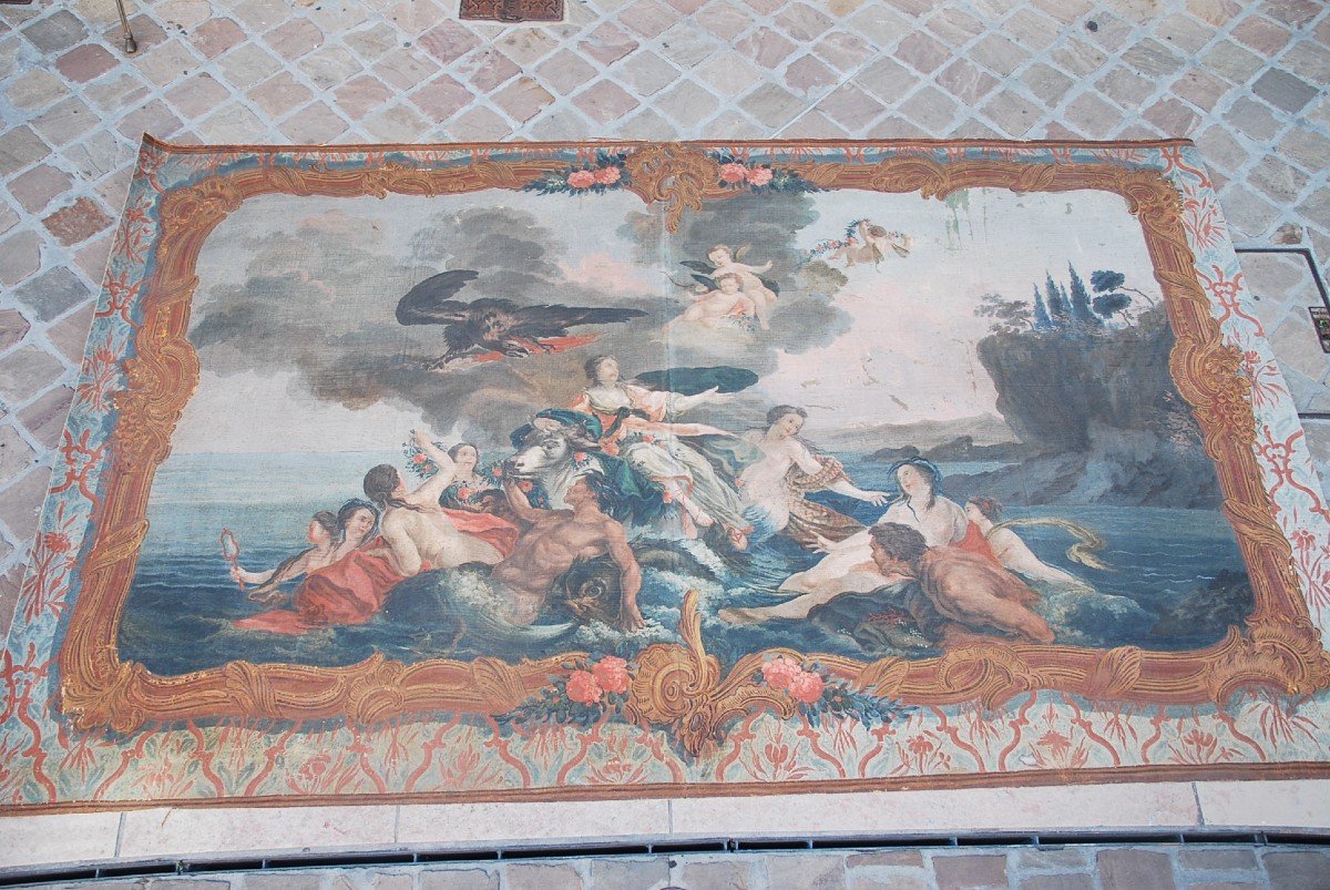 Rare And Large Painted Canvas Provence XVIII The Abduction Of Europe-photo-2
