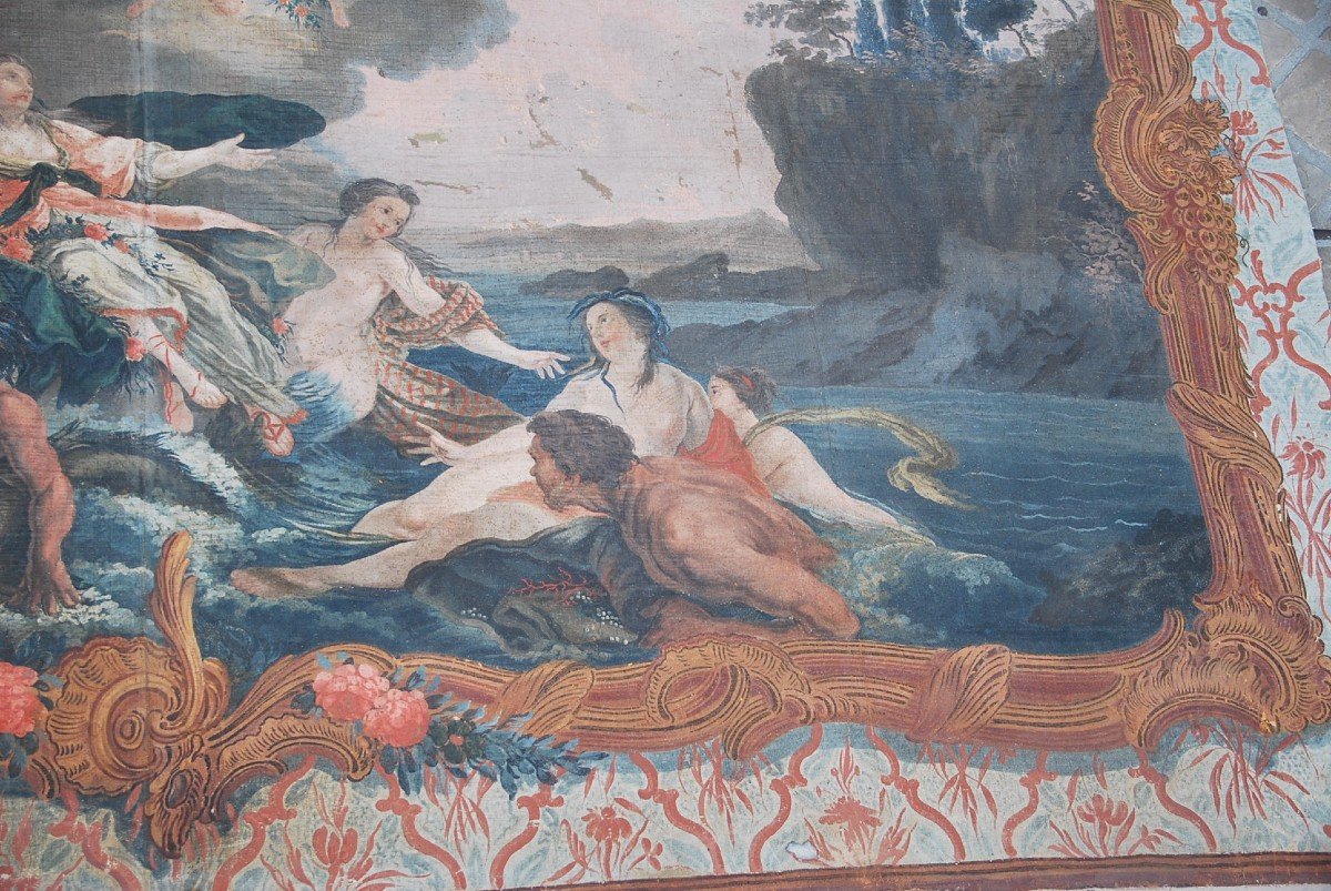 Rare And Large Painted Canvas Provence XVIII The Abduction Of Europe-photo-1