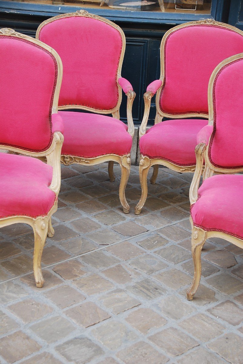 Delanois , Suite De 4 Fauteuils à La Reine D époque Louis  XV-photo-3
