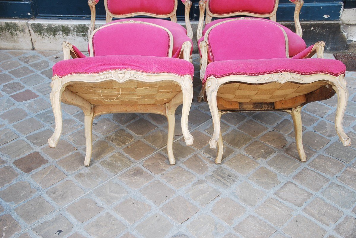 Delanois , Suite De 4 Fauteuils à La Reine D époque Louis  XV-photo-3