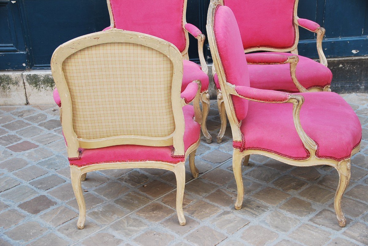 Delanois , Suite De 4 Fauteuils à La Reine D époque Louis  XV-photo-4