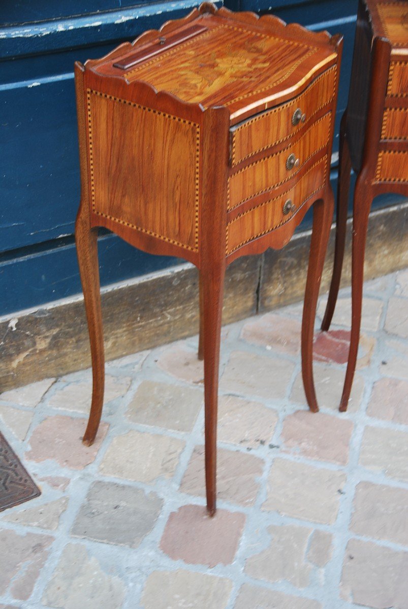 Paire De Chevets En Placage De Style Louis  XV-photo-4